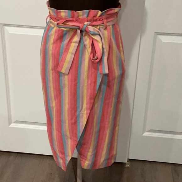 Moon River Woman’s Striped Paper bag Waist Faux Wrap Blue Pink Skirt Size Small - Picture 1 of 8